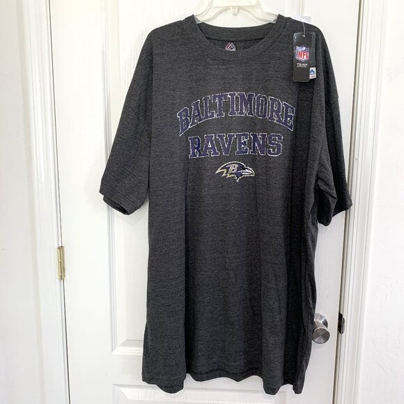 Baltimore Ravens T-Shirt Football Majestic NFL Gray Men’s Big & Tall Size 3XT - Picture 1 of 4
